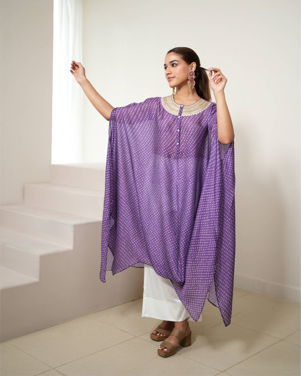 Kurta Set Bandhej - Purple / Ivory / Gold - Mayura Kumar