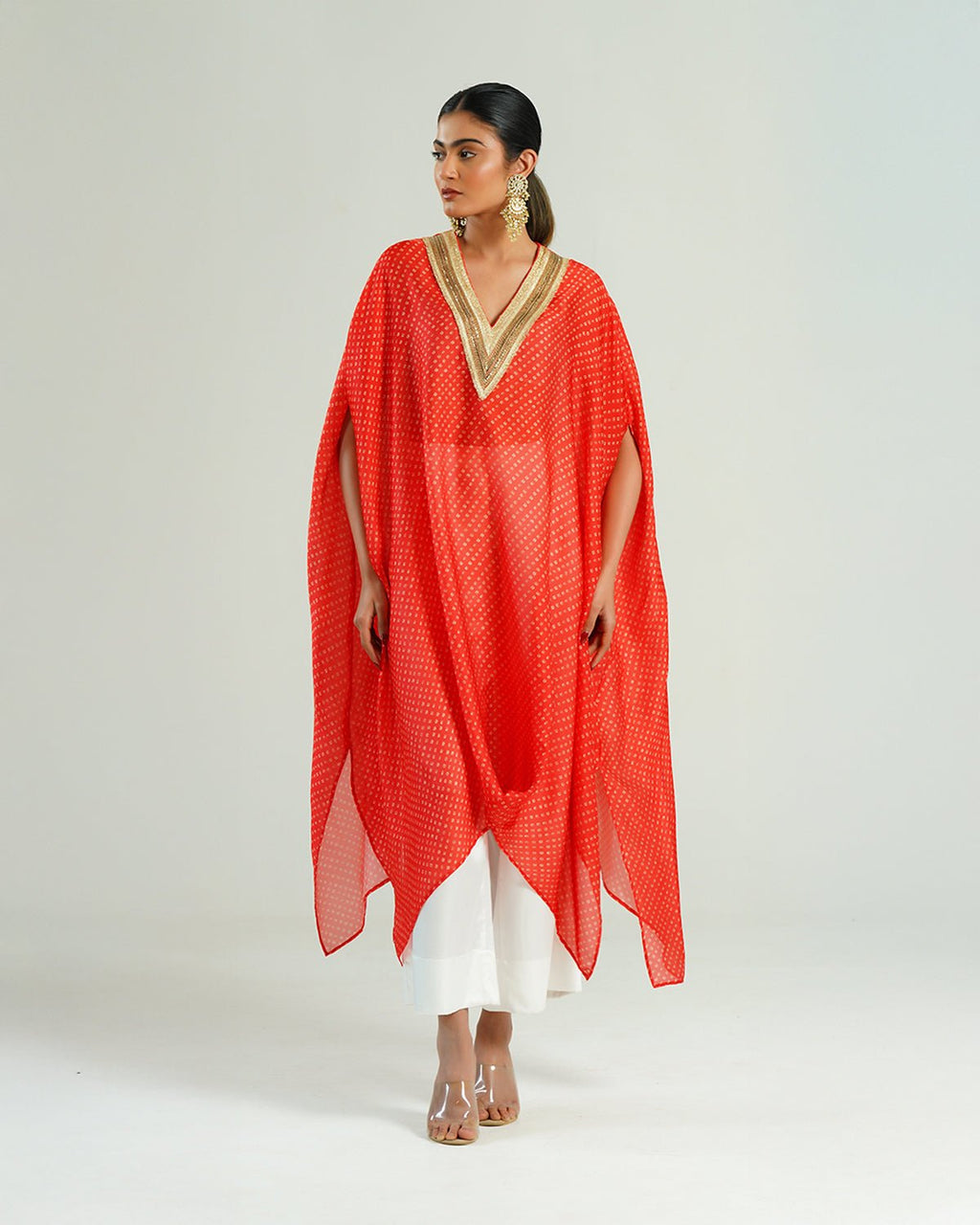 Kurta Set Bandhej - Red /Ivory / Gold - Mayura Kumar
