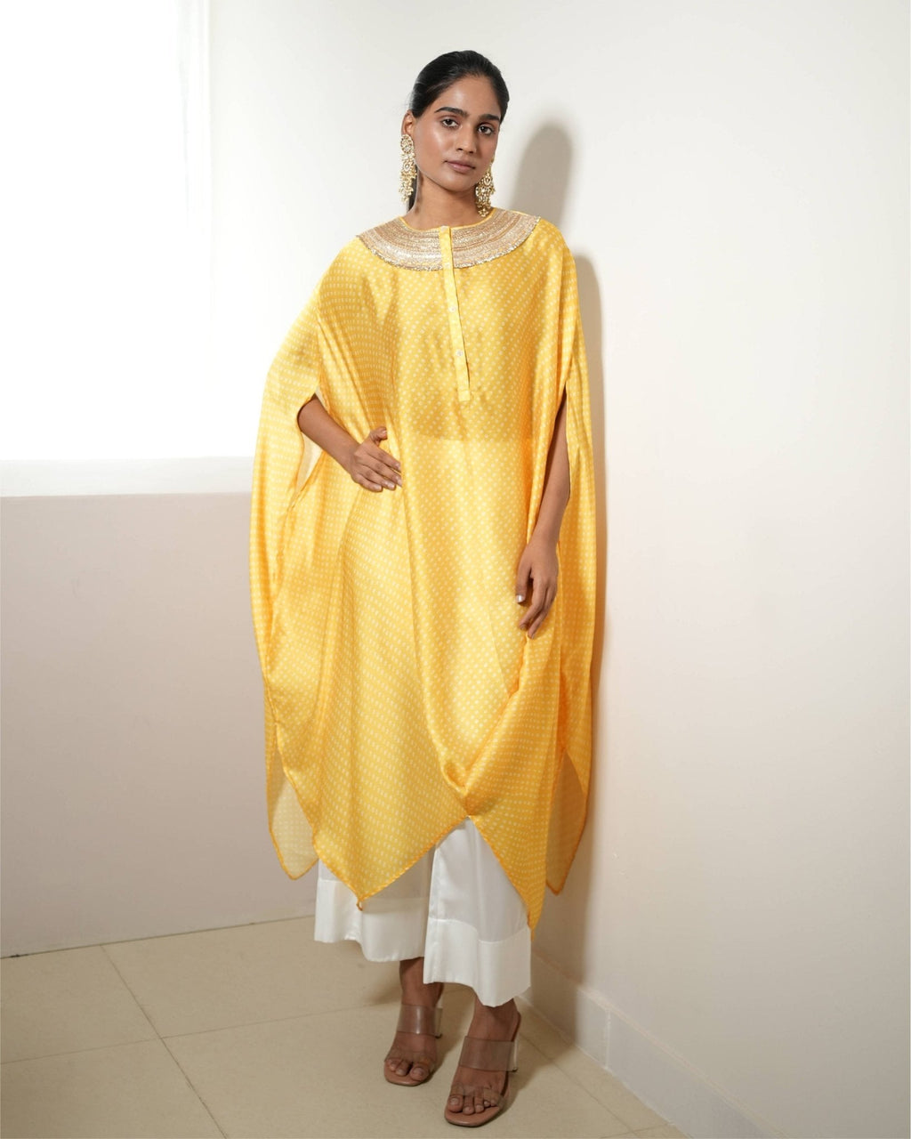 Kurta Set Bandhej - Yellow / Ivory / Gold - Mayura Kumar