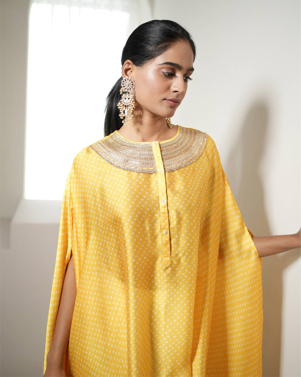 Kurta Set Bandhej - Yellow / Ivory / Gold - Mayura Kumar
