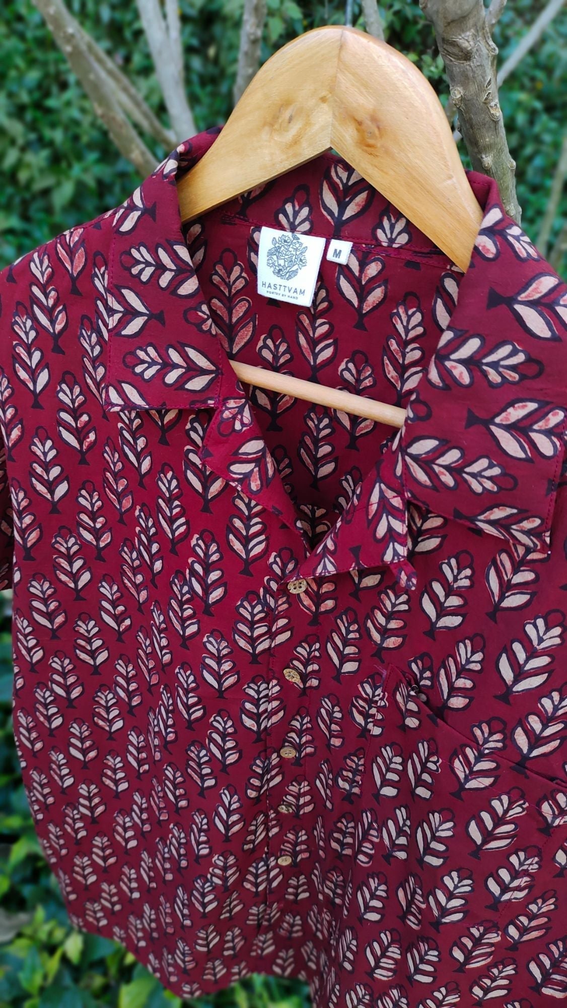 Leafy Print Red Shirt for Men by Hasttvam with Casual Wear, Cotton, Floral, Fusion Wear, Natural Dye, Rang by Hasttvam, Red, Relaxed Fit, Responsible production and Vegan, Shirt at Kamakhyaa for sustainable fashion