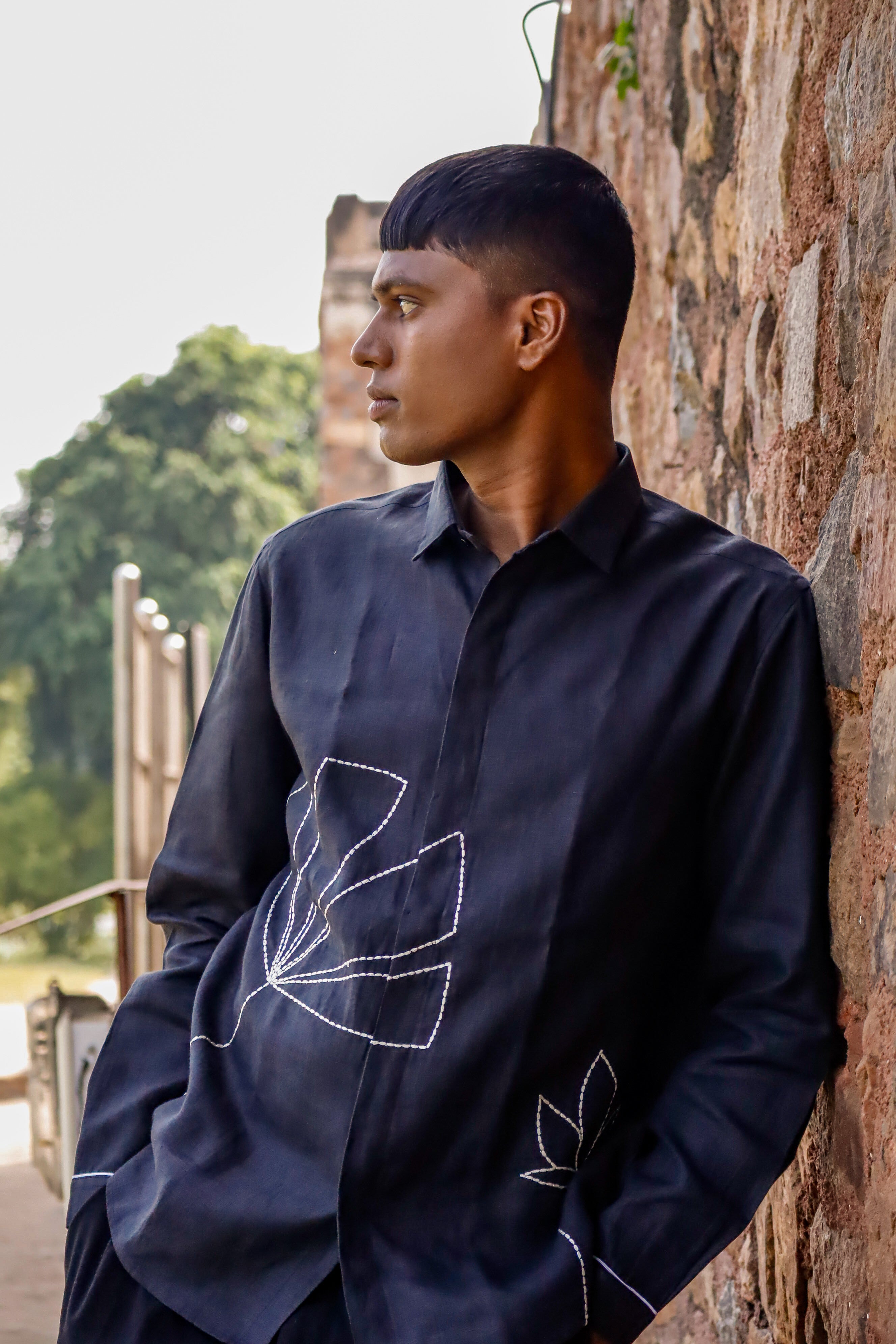 100% Hemp Black Hemp Shirt by Ewoke with 100% Hemp, embroidered shirts for men, hemp shirts for men, menswear, menswear shirt, menswear shirts, Nostalgia's Thread by Ewoke at Kamakhyaa for sustainable fashion