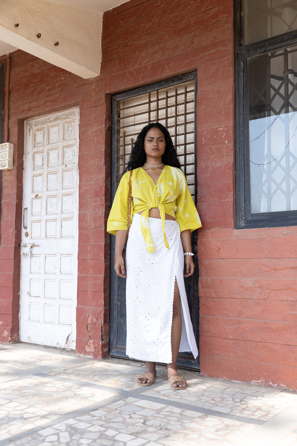Seaside Tie-Up Top by Anushé Pirani with Beach Wear, Cotton, Dresses, Lime, Moana by Anushe Pirani, Recycled Cotton, Relaxed Fit, Resort Wear, Shibori Dyes, Vacation Wear, Womenswear at in.kamakhyaa.com for sustainable fashion