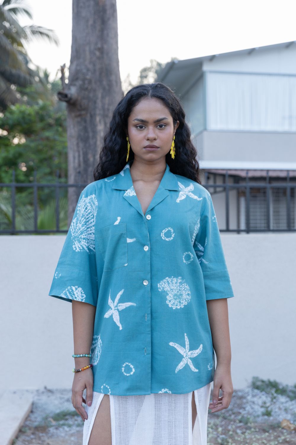 Seashell Camp Collar Shirt by anushé pirani with Moana, Tops & Shirts, Womenswear at Kamakhyaa for sustainable fashion