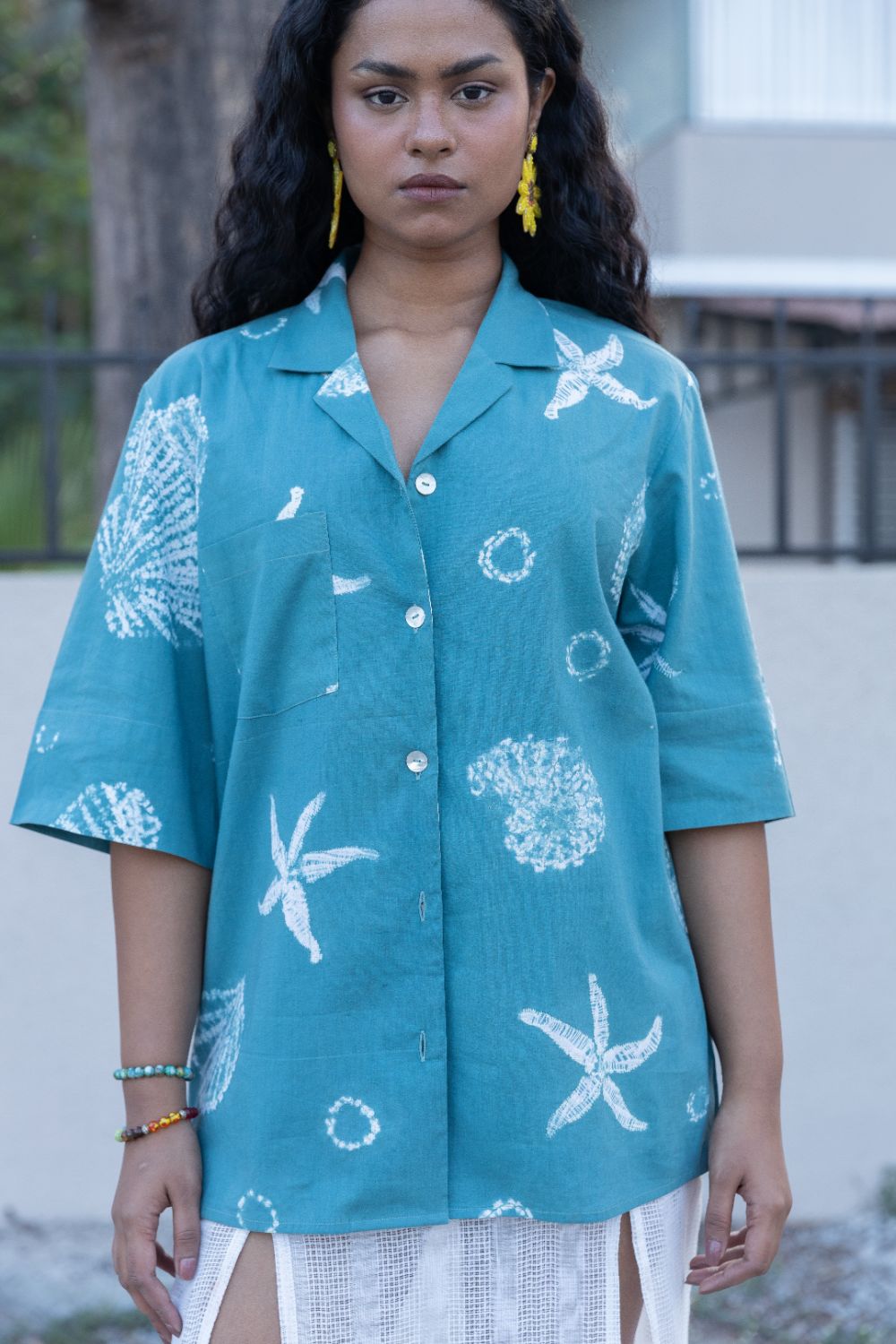 Seashell Camp Collar Shirt by anushé pirani with Moana, Tops & Shirts, Womenswear at Kamakhyaa for sustainable fashion