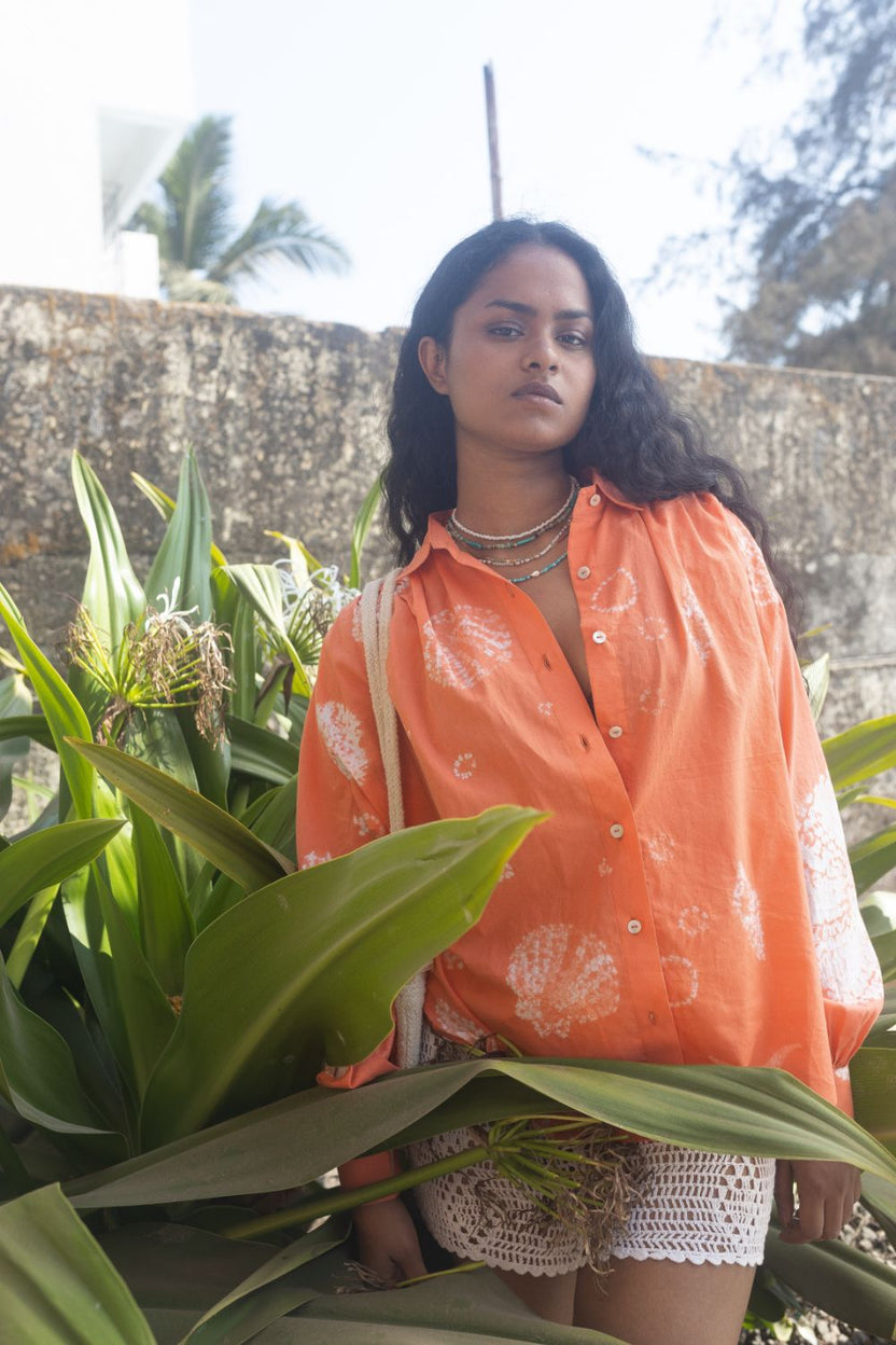 Ocean Breeze Blouse by Anushé Pirani with Beach Wear, Cotton, Dresses, Lime, Moana by Anushe Pirani, Recycled Cotton, Relaxed Fit, Resort Wear, Shibori Dyes, Vacation Wear, Womenswear at in.kamakhyaa.com for sustainable fashion