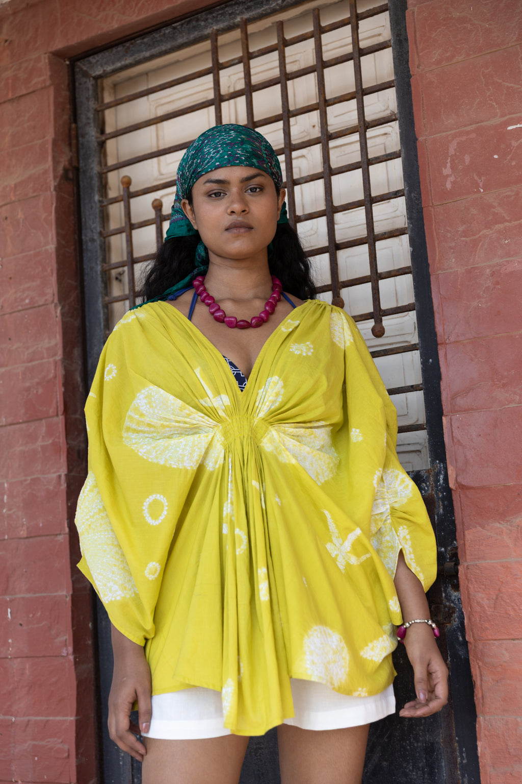 Moana Overlay by Anushé Pirani with Beach Wear, Cotton, Dresses, Lime, Moana by Anushe Pirani, Recycled Cotton, Relaxed Fit, Resort Wear, Shibori Dyes, Vacation Wear, Womenswear at in.kamakhyaa.com for sustainable fashion