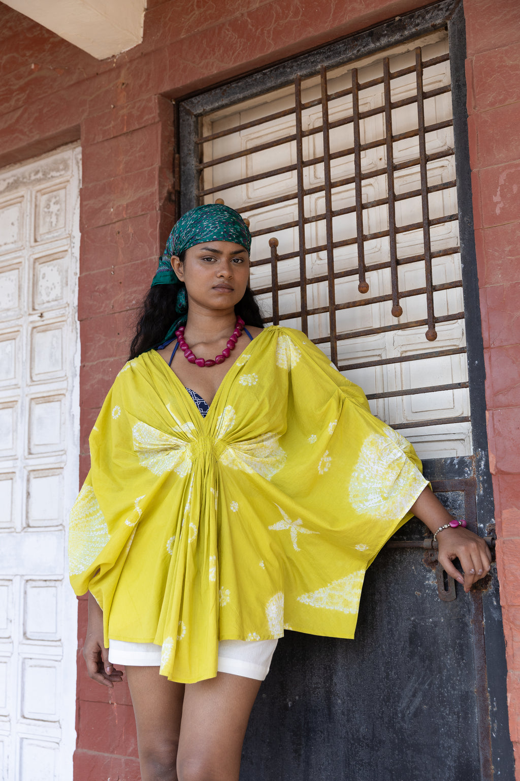 Moana Overlay by Anushé Pirani with Beach Wear, Cotton, Dresses, Lime, Moana by Anushe Pirani, Recycled Cotton, Relaxed Fit, Resort Wear, Shibori Dyes, Vacation Wear, Womenswear at in.kamakhyaa.com for sustainable fashion