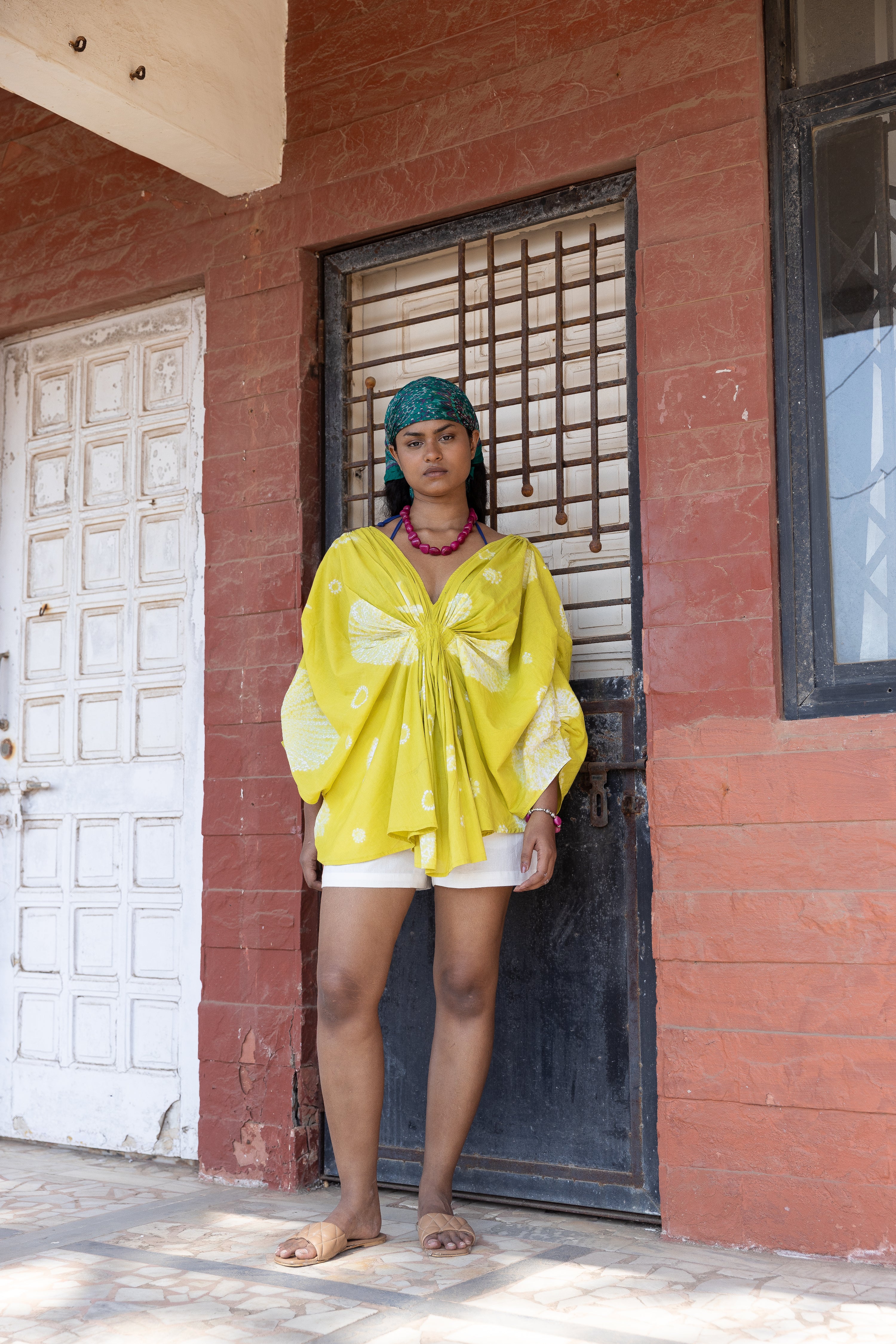 Moana Overlay by Anushé Pirani with Beach Wear, Cotton, Dresses, Lime, Moana by Anushe Pirani, Recycled Cotton, Relaxed Fit, Resort Wear, Shibori Dyes, Vacation Wear, Womenswear at in.kamakhyaa.com for sustainable fashion