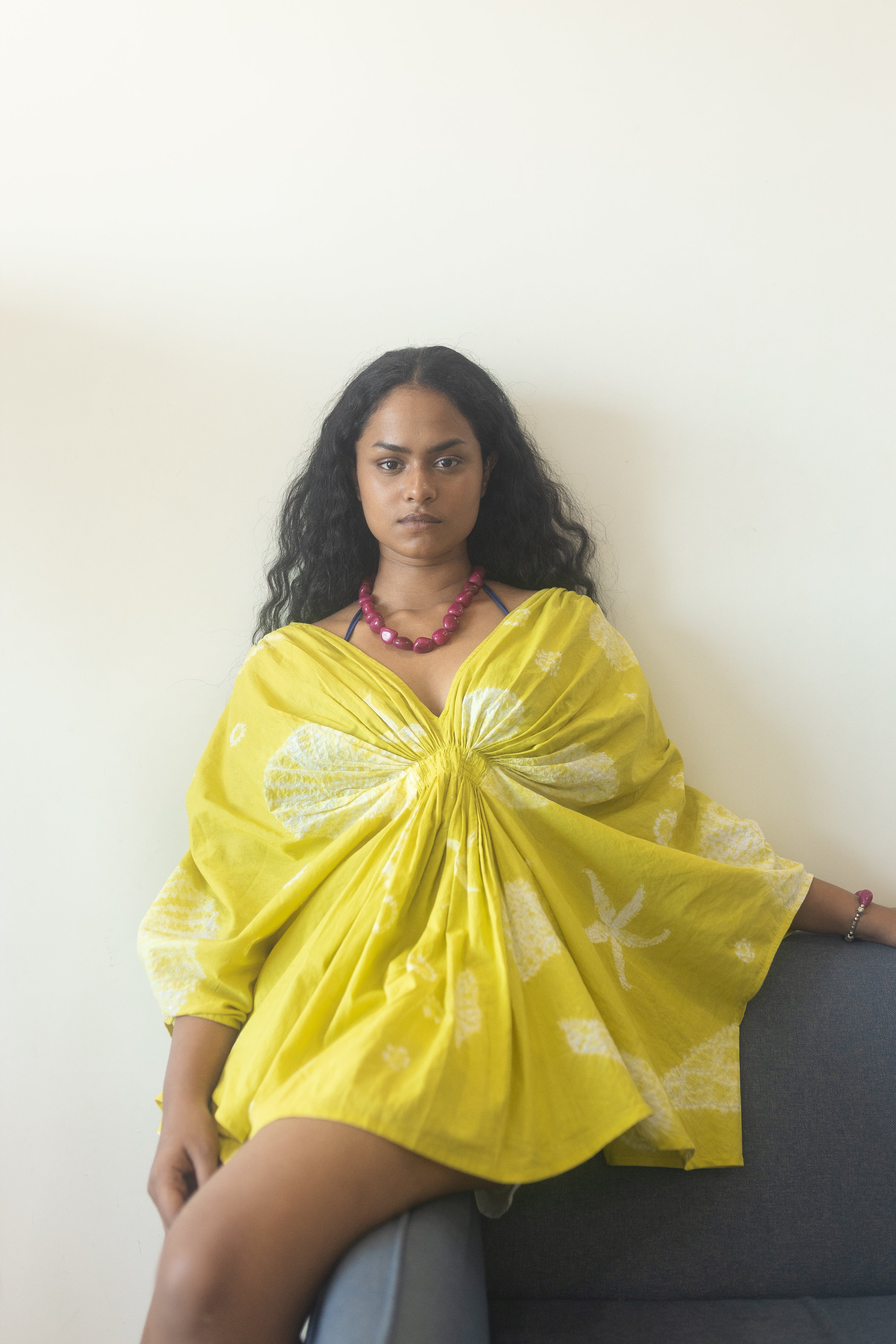 Moana Overlay by Anushé Pirani with Beach Wear, Cotton, Dresses, Lime, Moana by Anushe Pirani, Recycled Cotton, Relaxed Fit, Resort Wear, Shibori Dyes, Vacation Wear, Womenswear at in.kamakhyaa.com for sustainable fashion