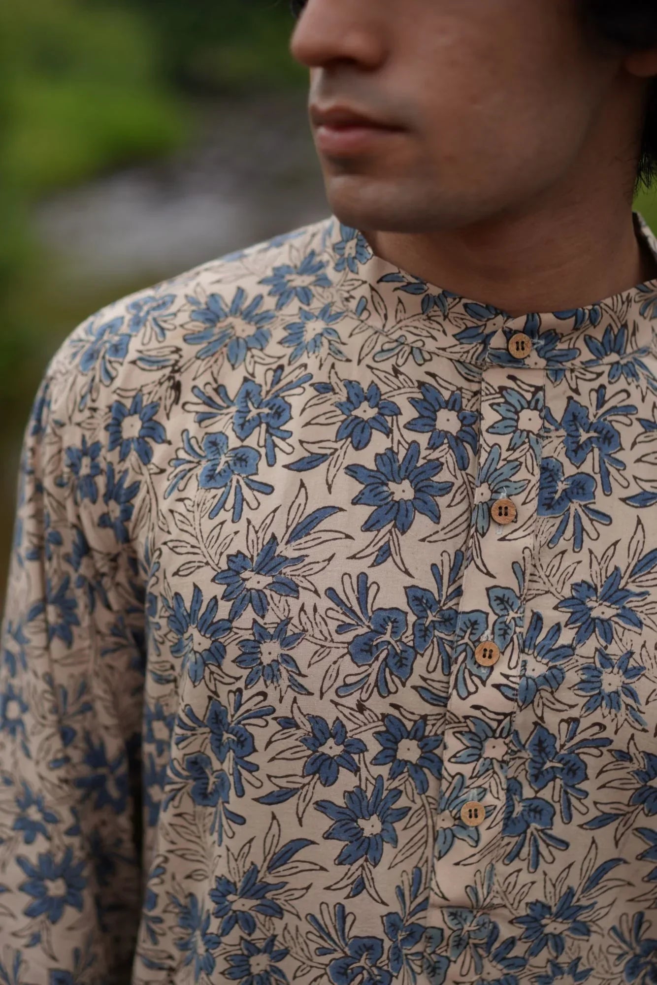 Off-White Ajrakh Indigo Floral Kurta by Hasttvam with Blue, Cotton, Festive Wear, Floral, Natural Dye, Rakhi Special, Rang by Hasttvam, Relaxed Fit, Responsible production and Vegan at Kamakhyaa for sustainable fashion