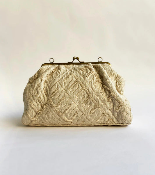 Off White Clutch by Khara Kapas with Add Ons, Bags, Clutch, Evening Wear, Handloom Cotton, Natural, Solids, White at Kamakhyaa for sustainable fashion