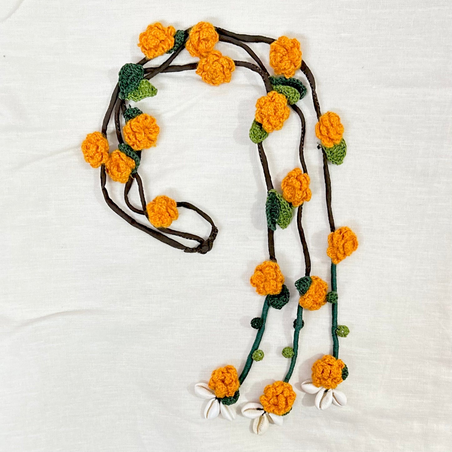 Orange Crochet Hair Parandi by Ikriit'm with Cotton yarn, Crochet, Free Size, Ikriit'm, Made from Natural Materials, Orange, Parandi, Stainless Steel, Women Led Designer at Kamakhyaa for sustainable fashion