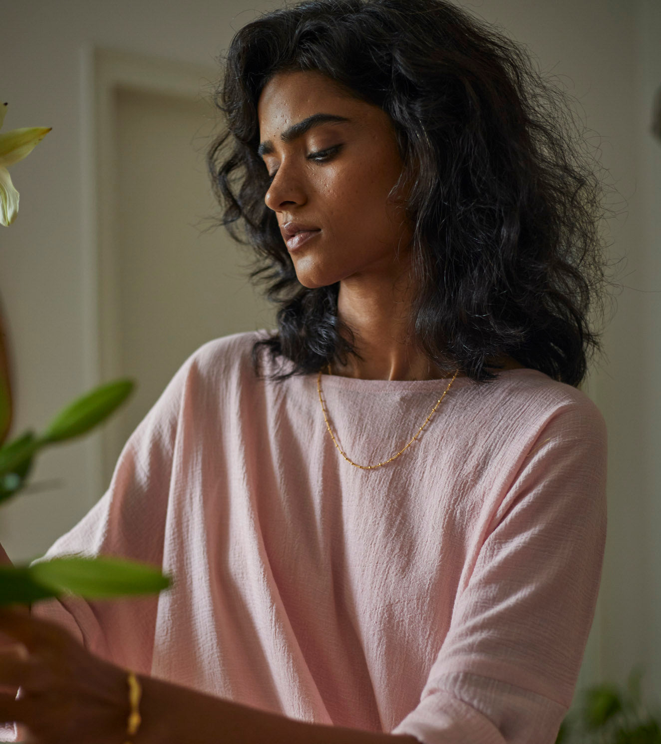 Pink Cotton Kaftan by Khara Kapas with Cotton, Kaftans, Lounge Wear, Lounge wear by Khara Kapas, Midi Dresses, Natural, Pink, Relaxed Fit, Solids, Womenswear at Kamakhyaa for sustainable fashion