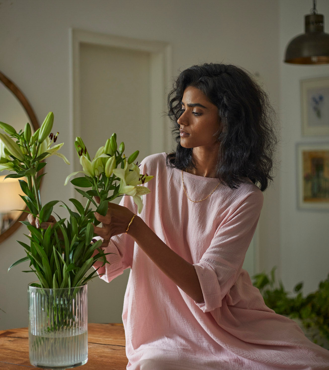 Pink Cotton Kaftan by Khara Kapas with Cotton, Kaftans, Lounge Wear, Lounge wear by Khara Kapas, Midi Dresses, Natural, Pink, Relaxed Fit, Solids, Womenswear at Kamakhyaa for sustainable fashion