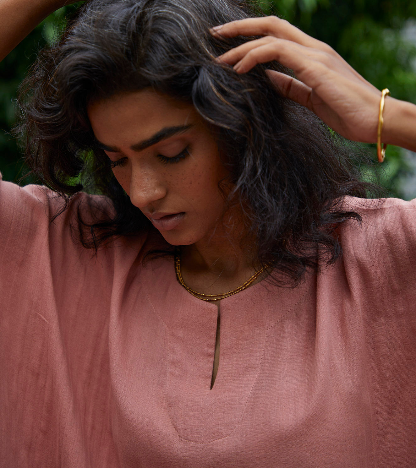 Pink Cotton Kaftan by Khara Kapas with Cotton, Kaftans, Lounge Wear, Lounge wear by Khara Kapas, Natural, Pink, Relaxed Fit, Solids, Womenswear at Kamakhyaa for sustainable fashion