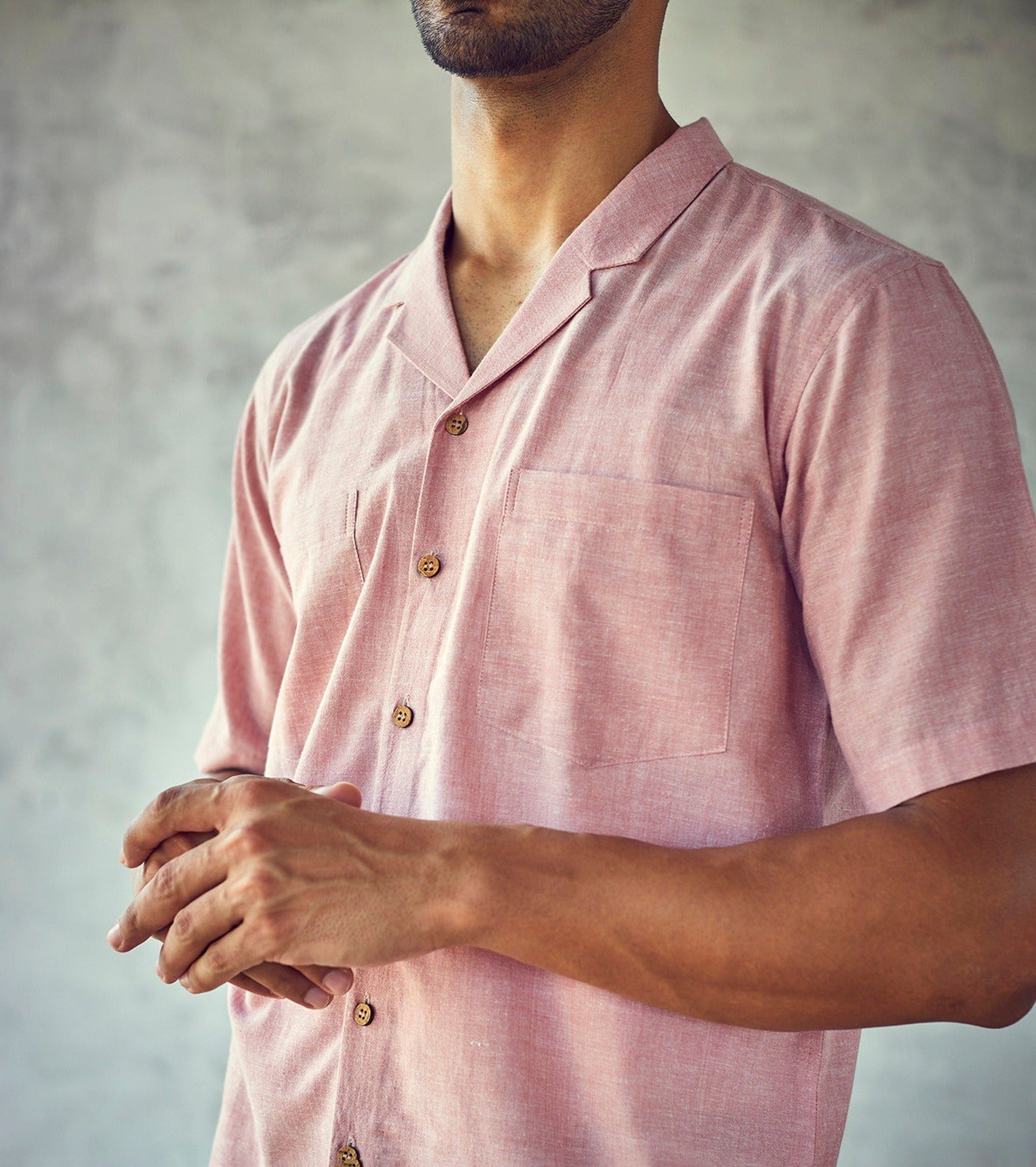 Pink Cotton Mens Shirt by Khara Kapas with Casual Wear, Cotton, For Him, Natural, New, Pink, Regular Fit, Selfsame, Shirts, Solids, Tops at Kamakhyaa for sustainable fashion
