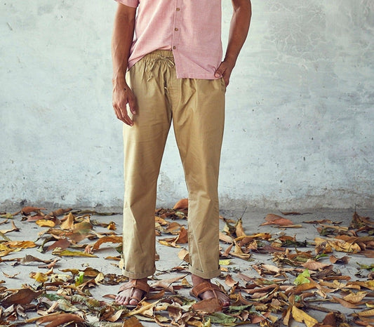 Pink Cotton Mens Trouser by Khara Kapas with Bottoms, Casual Wear, Cotton, Fitted At Waist, Mens Bottom, Natural, New, Pink, Selfsame, Solids, Trousers at Kamakhyaa for sustainable fashion
