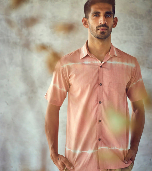 Pink Cotton Ombre & Dye Shirt by Khara Kapas with Casual Wear, Cotton, For Anniversary, For Him, Natural, New, Ombre & Dyes, Pink, Printed Selfsame, Regular Fit, Shirts, Tops at Kamakhyaa for sustainable fashion