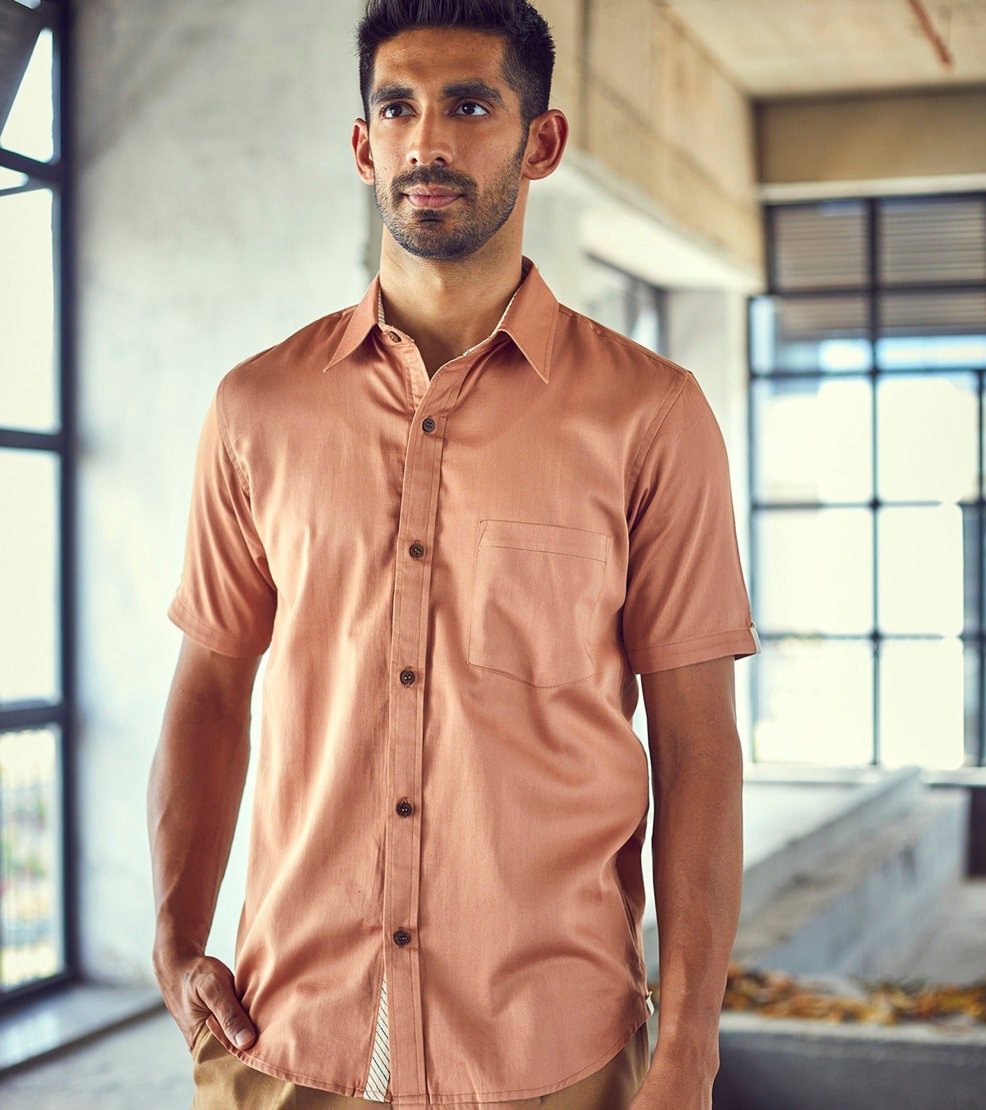 Pink Cotton Shirt by Khara Kapas with Casual Wear, Cotton, For Anniversary, For Father, For Him, Natural, New, Pink, Regular Fit, Shirts, Solids, Tops at Kamakhyaa for sustainable fashion