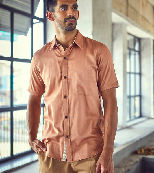 Pink Cotton Shirt by Khara Kapas with Casual Wear, Cotton, For Anniversary, For Father, For Him, Natural, New, Pink, Regular Fit, Shirts, Solids, Tops at Kamakhyaa for sustainable fashion