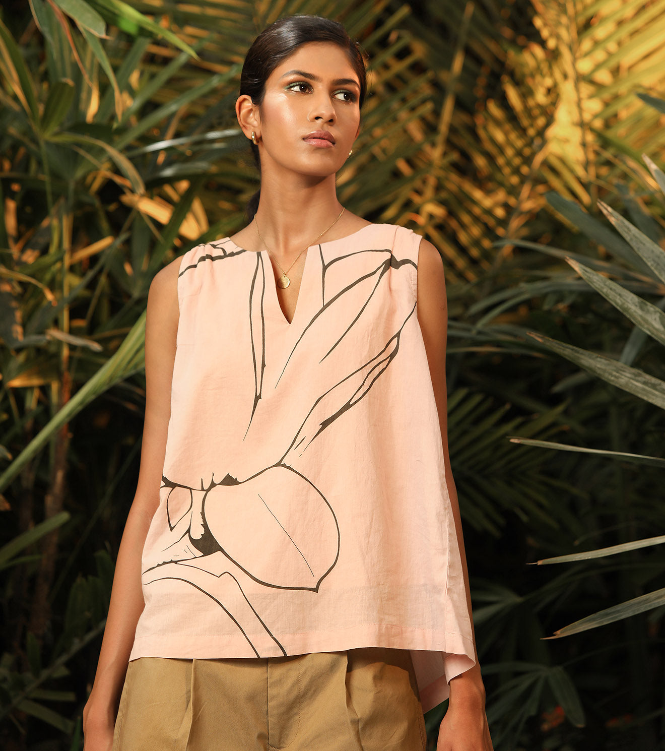 Pink Printed Top by Khara Kapas with Another Day In Paradise by Khara Kapas, Mul Cotton, Natural, Pink, Prints, Regular Fit, Resort Wear, Sleeveless Tops, Tops, Womenswear at Kamakhyaa for sustainable fashion