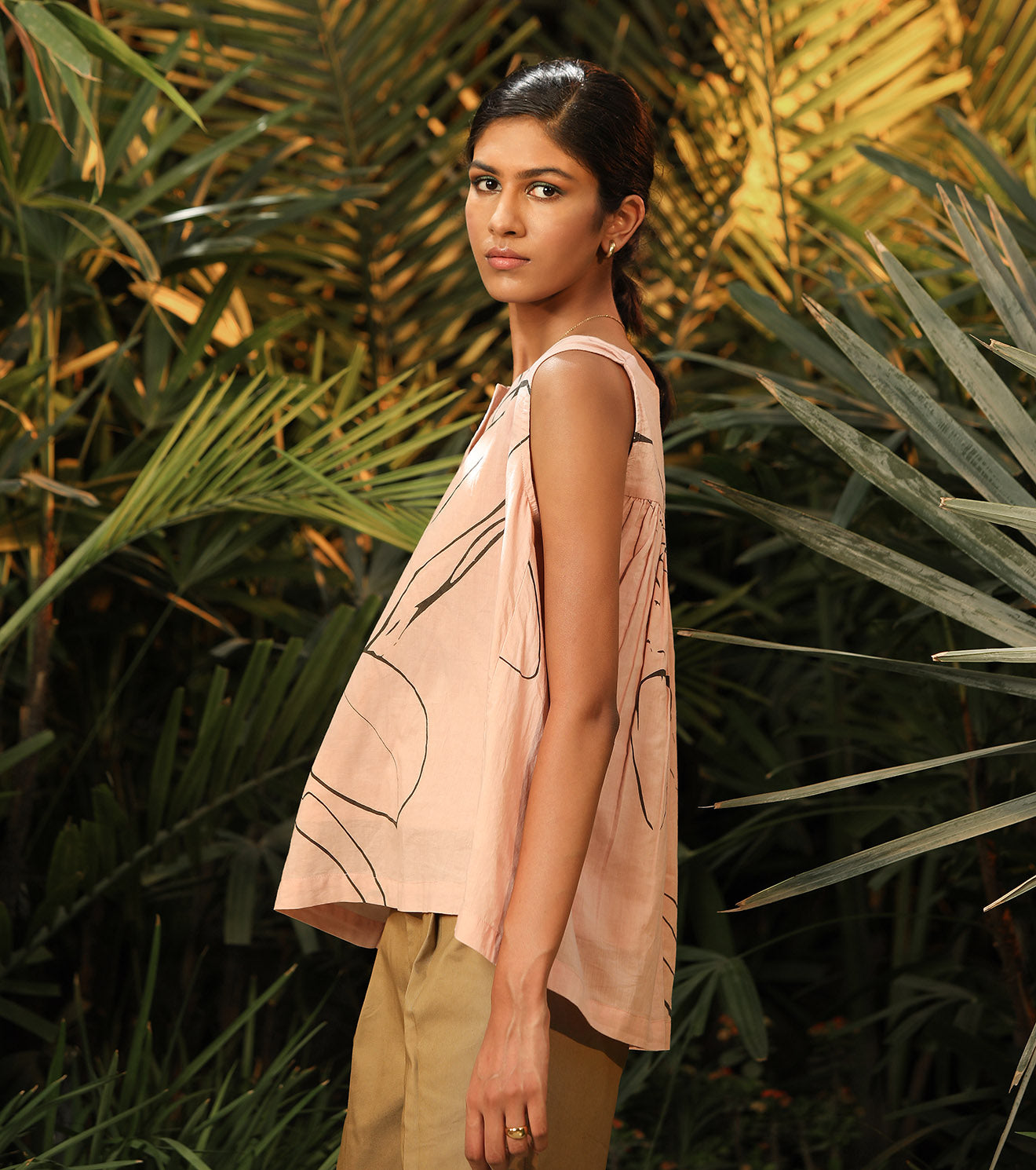 Pink Printed Top by Khara Kapas with Another Day In Paradise by Khara Kapas, Mul Cotton, Natural, Pink, Prints, Regular Fit, Resort Wear, Sleeveless Tops, Tops, Womenswear at Kamakhyaa for sustainable fashion