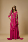 Georgette Pink Embroidered Set by Ewoke with Georgette, Nostalgia's Thread by Ewoke, sustainable fashion at Kamakhyaa for sustainable fashion