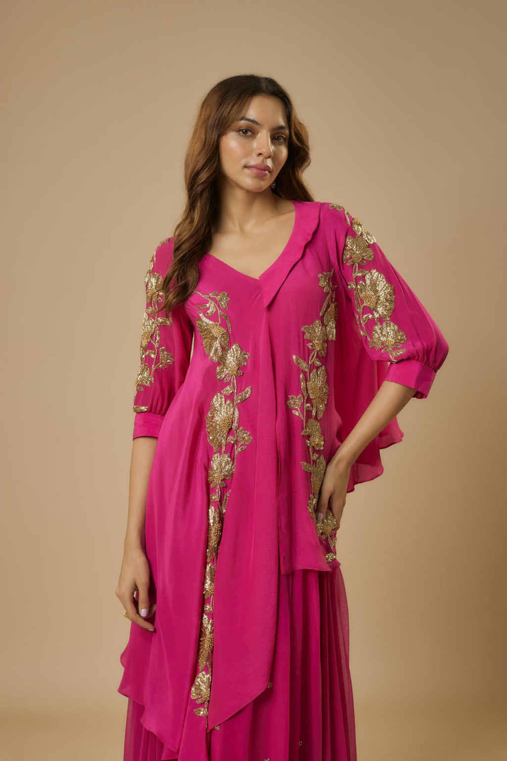 Georgette Pink Embroidered Set by Ewoke with Georgette, Nostalgia's Thread by Ewoke, sustainable fashion at Kamakhyaa for sustainable fashion