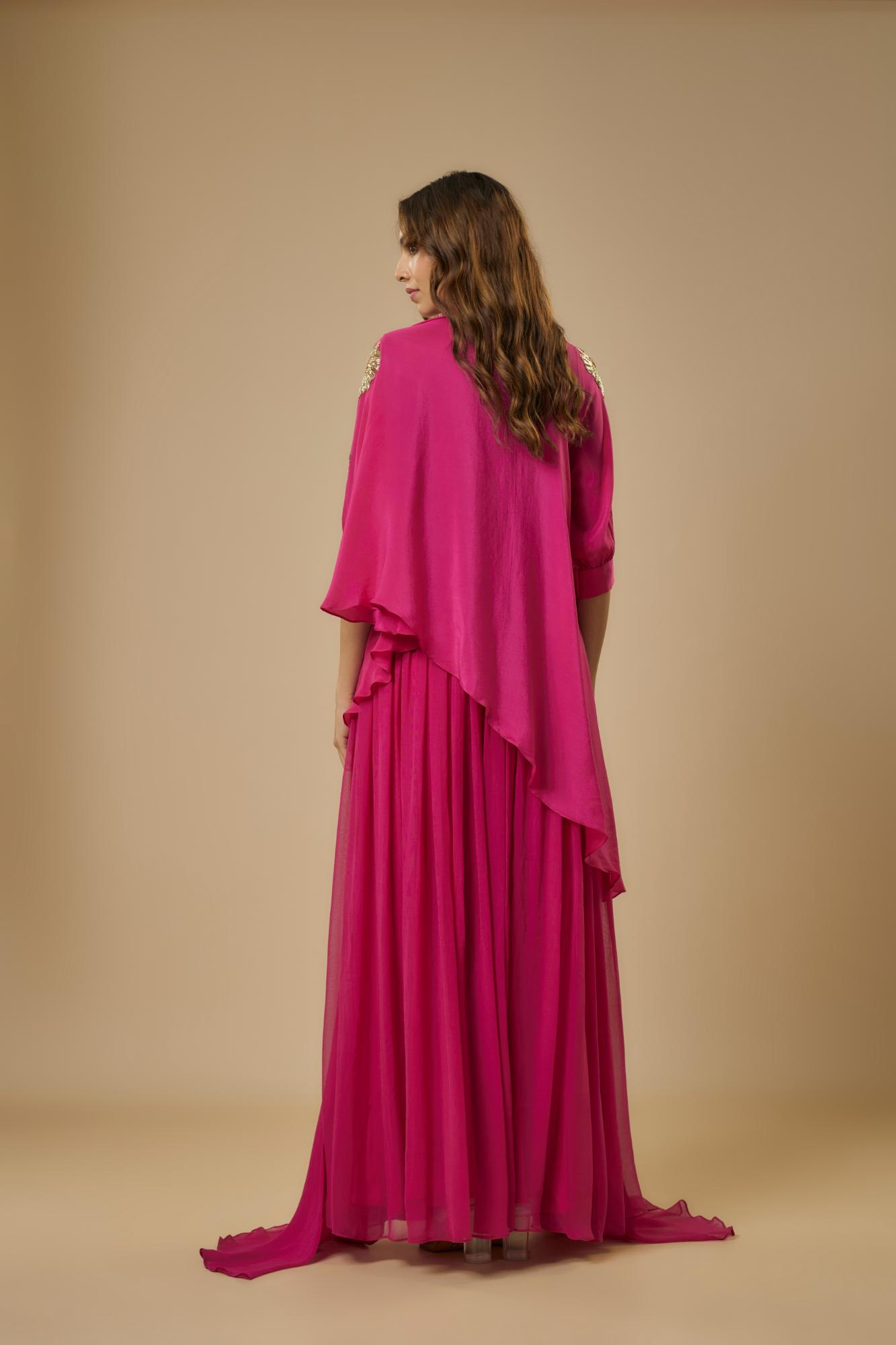 Georgette Pink Embroidered Set by Ewoke with Georgette, Nostalgia's Thread by Ewoke, sustainable fashion at Kamakhyaa for sustainable fashion