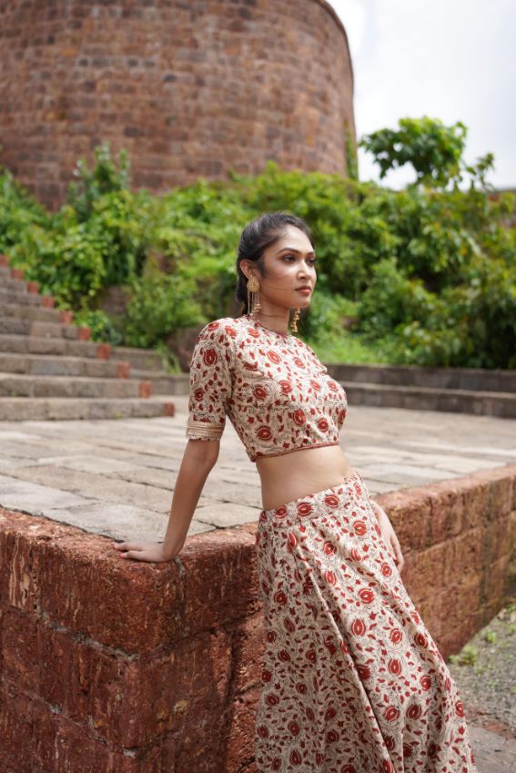 Printed Lehenga Set with Red Dupatta by Hasttvam with Festive Wear, Navratri, Navratri Teens, Rang by Hasttvam, Red, Relaxed Fit at Kamakhyaa for sustainable fashion