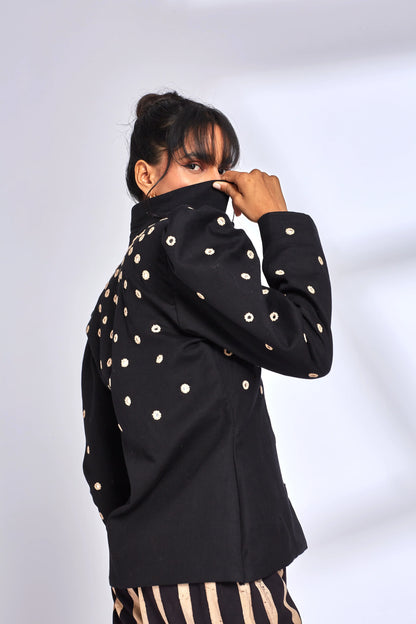 Puff Sleeve Black Jacket by Hasttvam with Black, Cotton, Eden by Hasttvam, Embroidered, Fusion Wear, Jackets, Natural Dye, Relaxed Fit, Responsible production and Vegan, Winter Products at Kamakhyaa for sustainable fashion