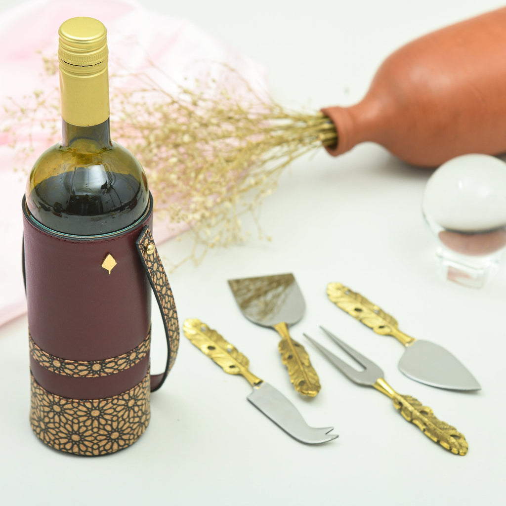 Rosa Wine Bottle Holder - Maroon by Green Hermitage with Accents & Accessories, Corporate Products & Travel Accessories by Green Hermitage, sale at Kamakhyaa for sustainable fashion