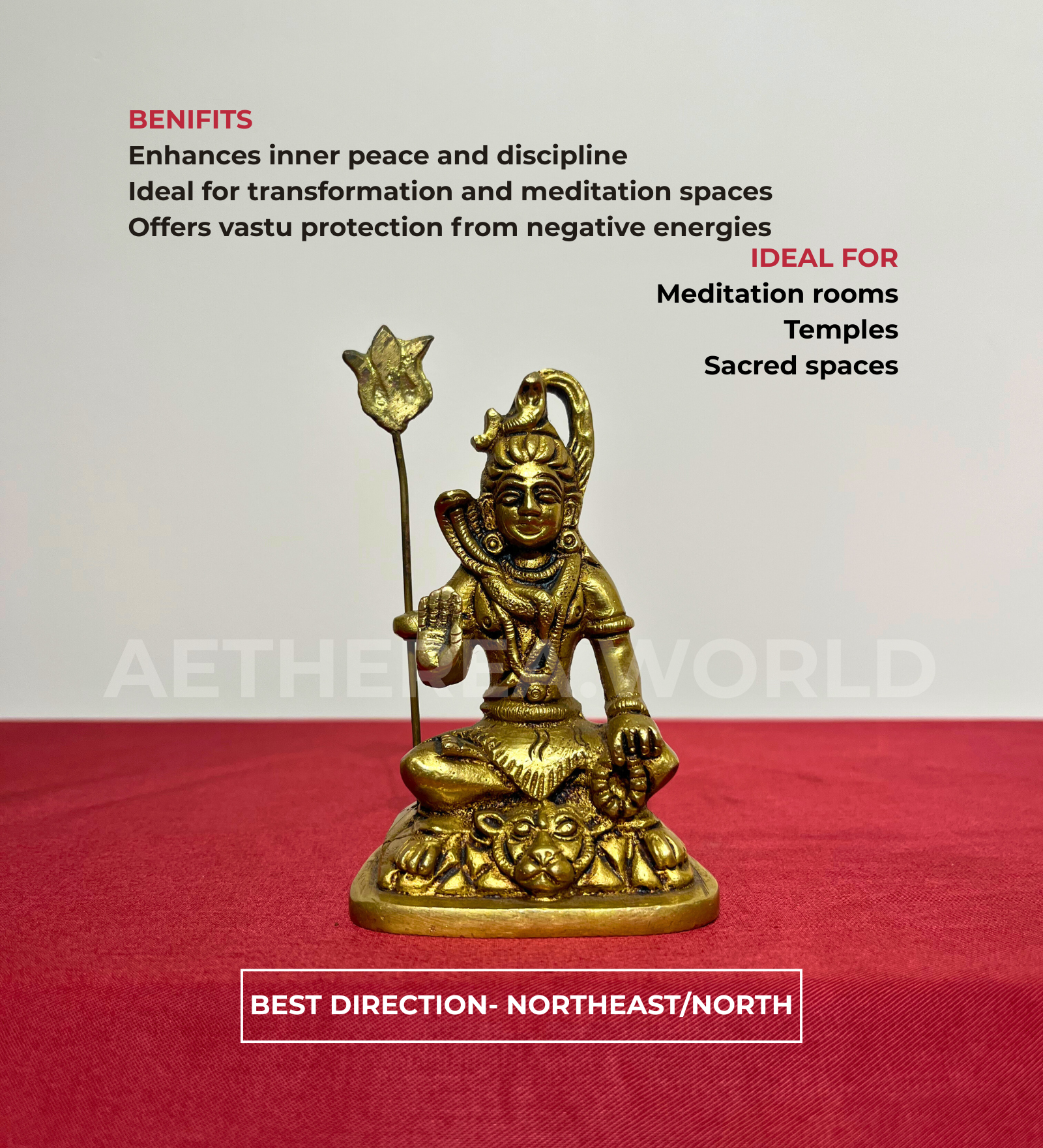 Brass Shiv Ji with Trishul Idol – 100% Pure Brass by Aetherea World with God at Kamakhyaa for sustainable fashion
