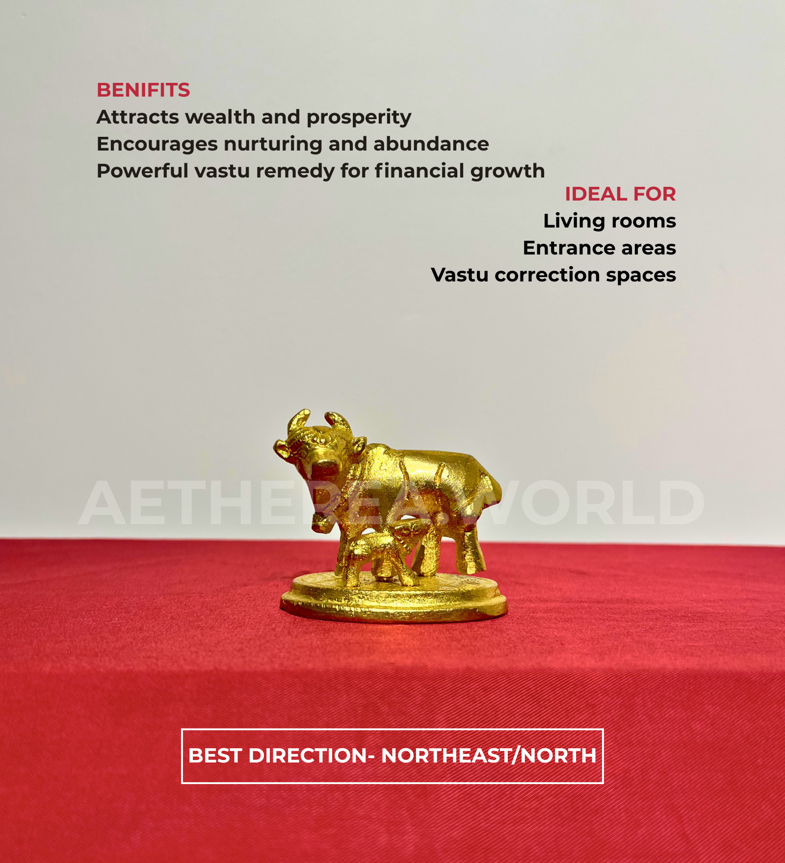Brass Kamdhenu Cow with Calf Idol – 100% Pure Brass by Aetherea World with God at Kamakhyaa for sustainable fashion