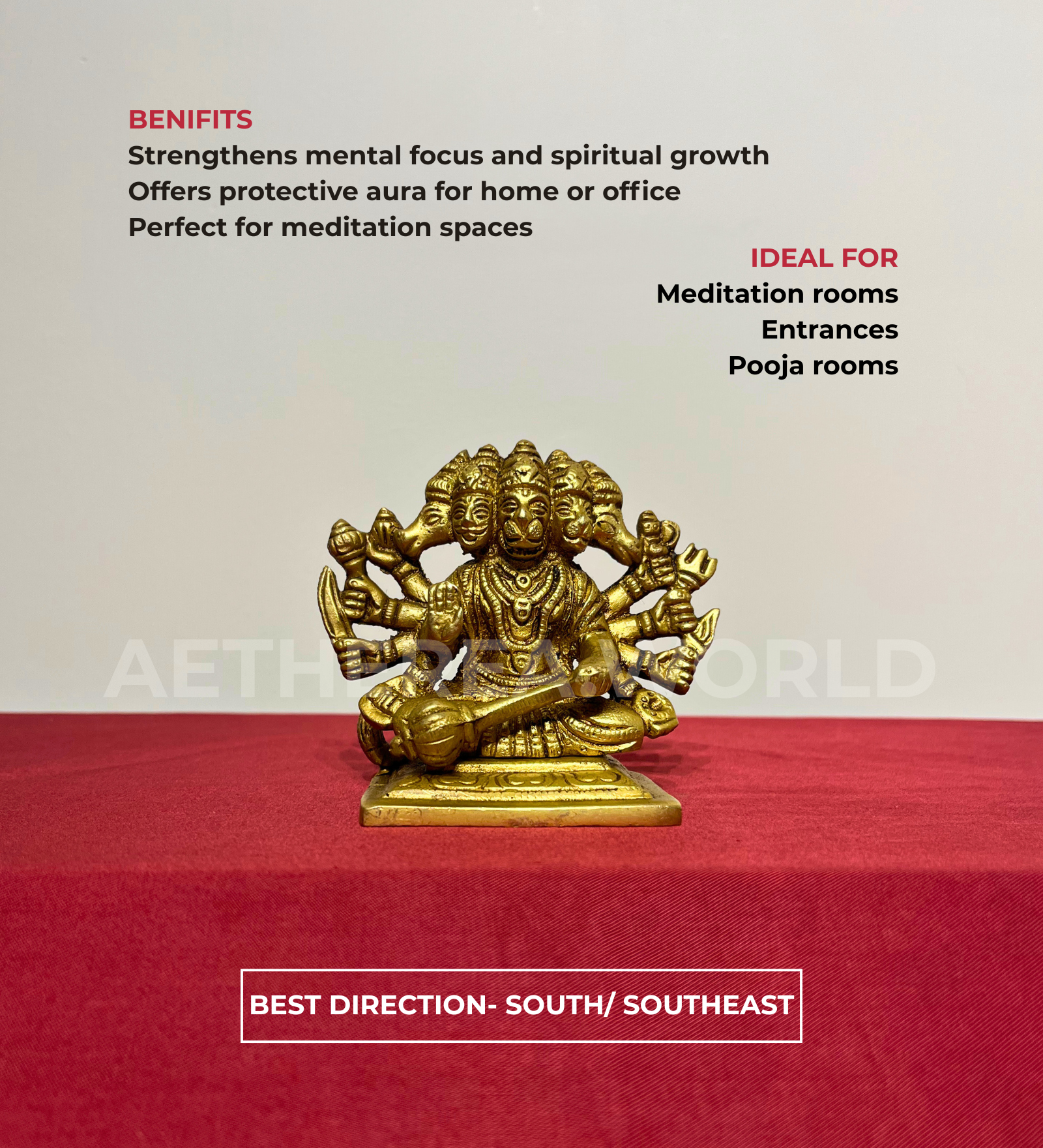 Sitting Brass Panchmukhi Hanuman Idol – 100% Pure Brass by Aetherea World with God at Kamakhyaa for sustainable fashion