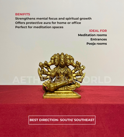Sitting Brass Panchmukhi Hanuman Idol – 100% Pure Brass by Aetherea World with God at Kamakhyaa for sustainable fashion