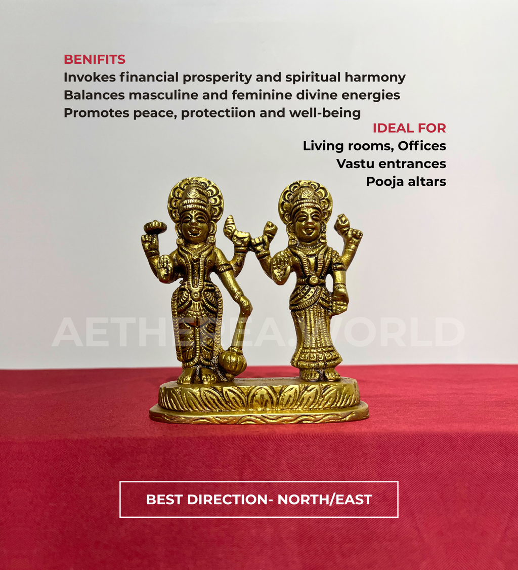 Brass Standing Vishnu Laxmi Idol – 100% Pure Brass by Aetherea World with God at Kamakhyaa for sustainable fashion
