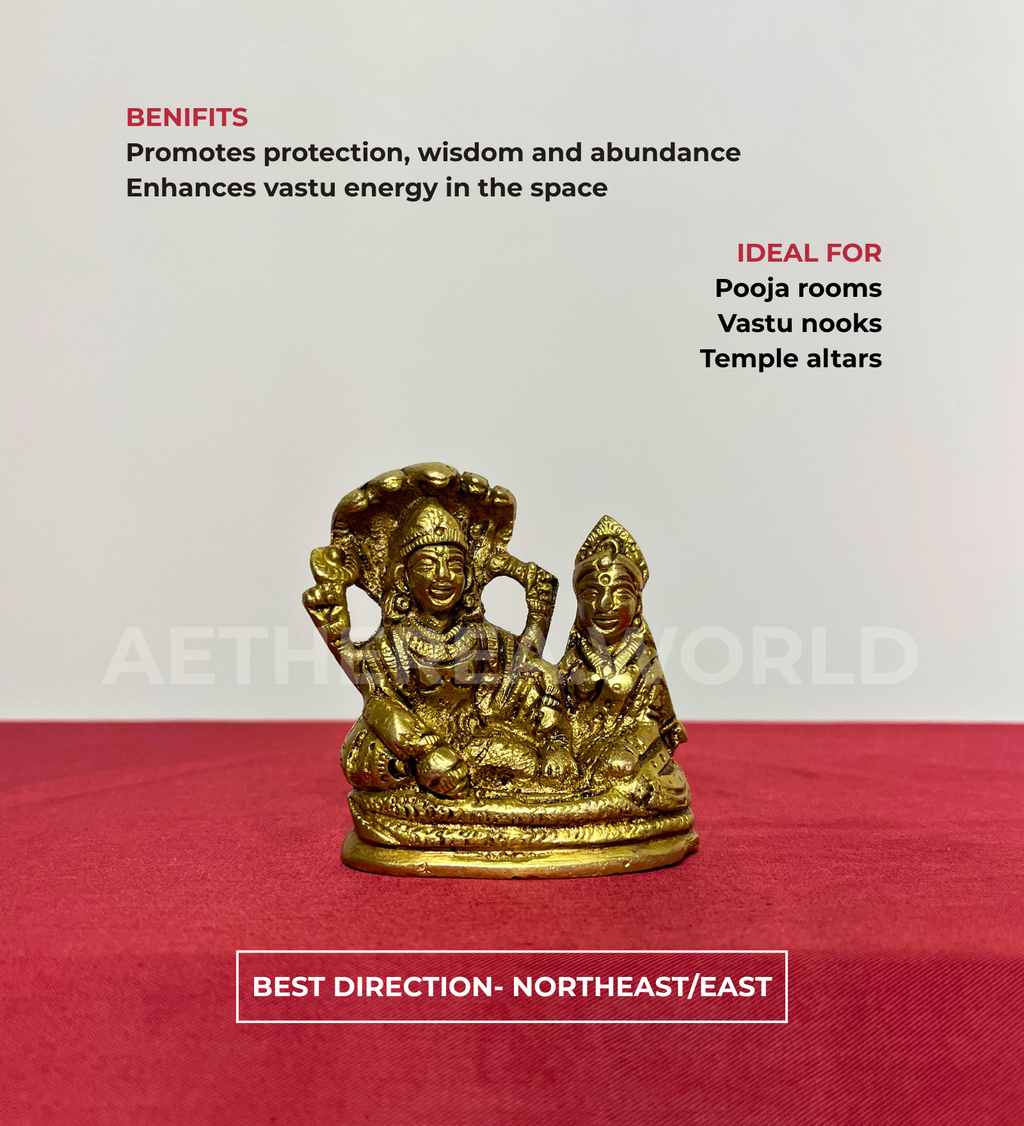 Brass Vishnu Laxmi on Shesh Naag – 100% Pure Brass by Aetherea World with God at Kamakhyaa for sustainable fashion