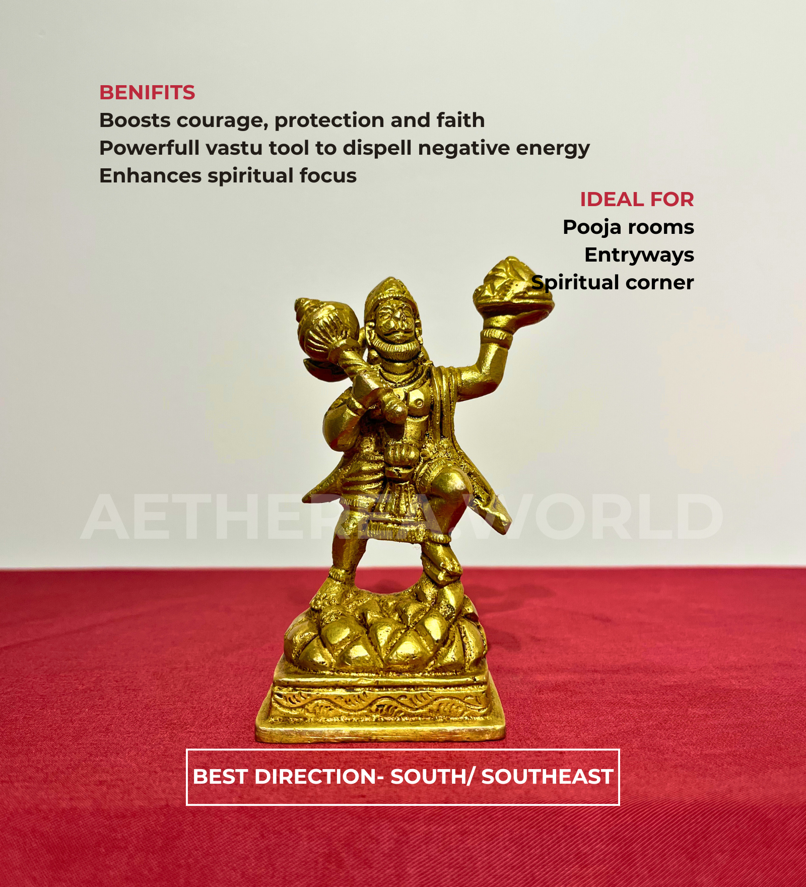 Standing Hanuman Idol – 100% Pure Brass by Aetherea World with God at Kamakhyaa for sustainable fashion