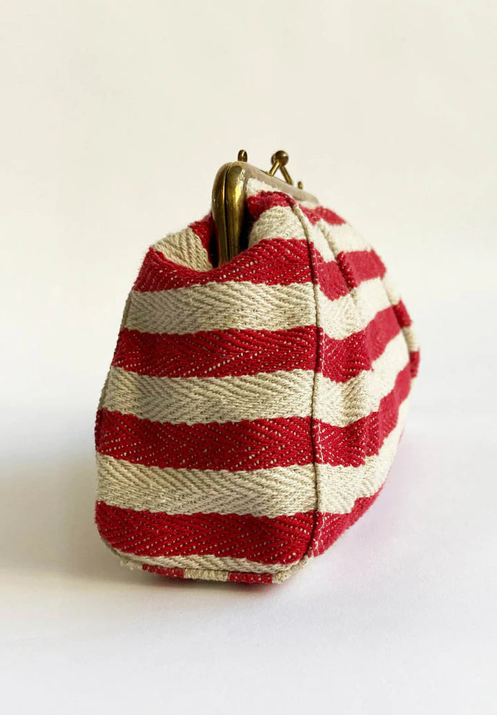 Red And White Clutch-Stripe by Khara Kapas with Add Ons, Bags, Clutch, Evening Wear, Handloom Cotton, Natural, Red, Stripes at Kamakhyaa for sustainable fashion