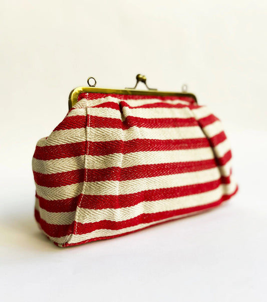 Red And White Clutch- Stripe by Khara Kapas with Add Ons, Bags, Clutch, Evening Wear, Handloom Cotton, Natural, Red, Stripes at Kamakhyaa for sustainable fashion