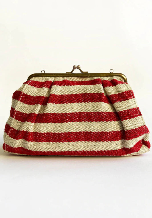 Red And White Clutch-Stripe by Khara Kapas with Add Ons, Bags, Clutch, Evening Wear, Handloom Cotton, Natural, Red, Stripes at Kamakhyaa for sustainable fashion