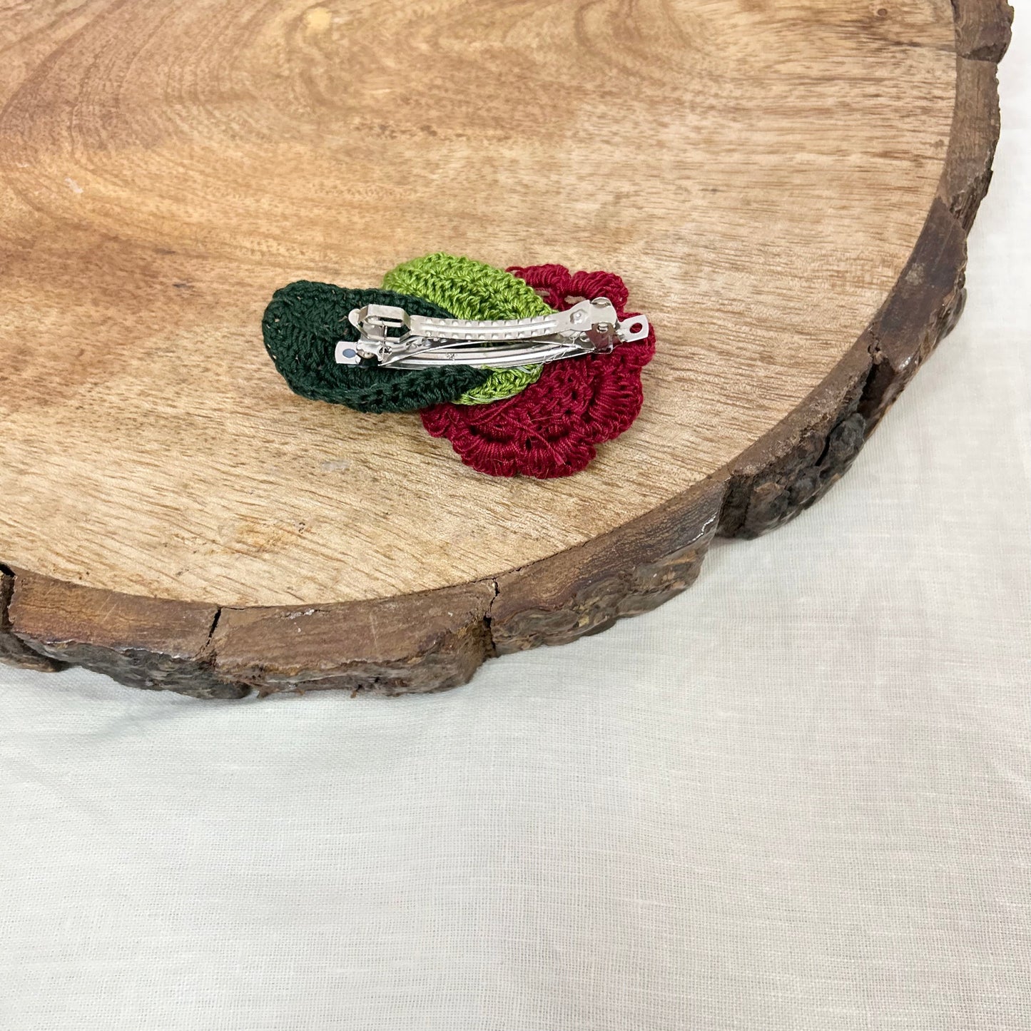Red Crochet Hair Clip by Ikriit'm with Cotton yarn, Crochet, Free Size, Hair Clip, Ikriit'm, Made from Natural Materials, Red, Stainless Steel, Women Led Designer at Kamakhyaa for sustainable fashion