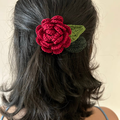 Red Crochet Hair Clip by Ikriit'm with Cotton yarn, Crochet, Free Size, Hair Clip, Ikriit'm, Made from Natural Materials, Red, Stainless Steel, Women Led Designer at Kamakhyaa for sustainable fashion