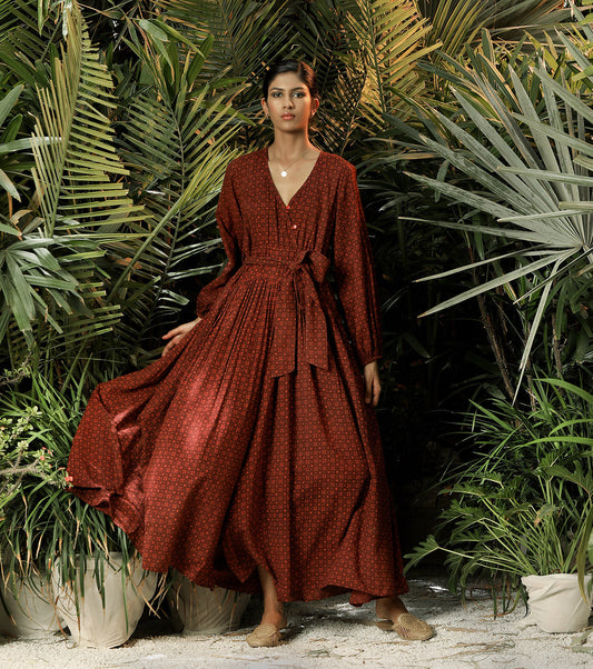 Red Maxi Dress by Khara Kapas with Another Day In Paradise by Khara Kapas, Best Selling, Cotton, Lost In Paradise by Khara Kapas, Maxi Dresses, Natural, Red, Regular Fit, Resort Wear, Solids, Womenswear, Wrap Dresses at Kamakhyaa for sustainable fashion