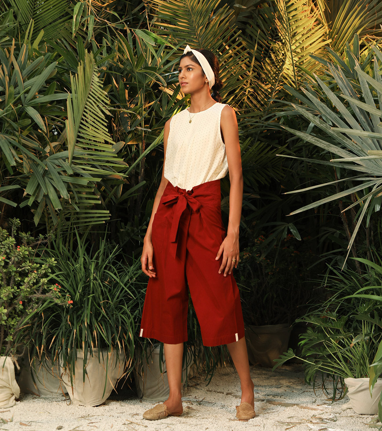 Red Pants by Khara Kapas with Another Day In Paradise by Khara Kapas, Culottes, Natural, Poplin, Red, Resort Wear, Solids, Womenswear at Kamakhyaa for sustainable fashion