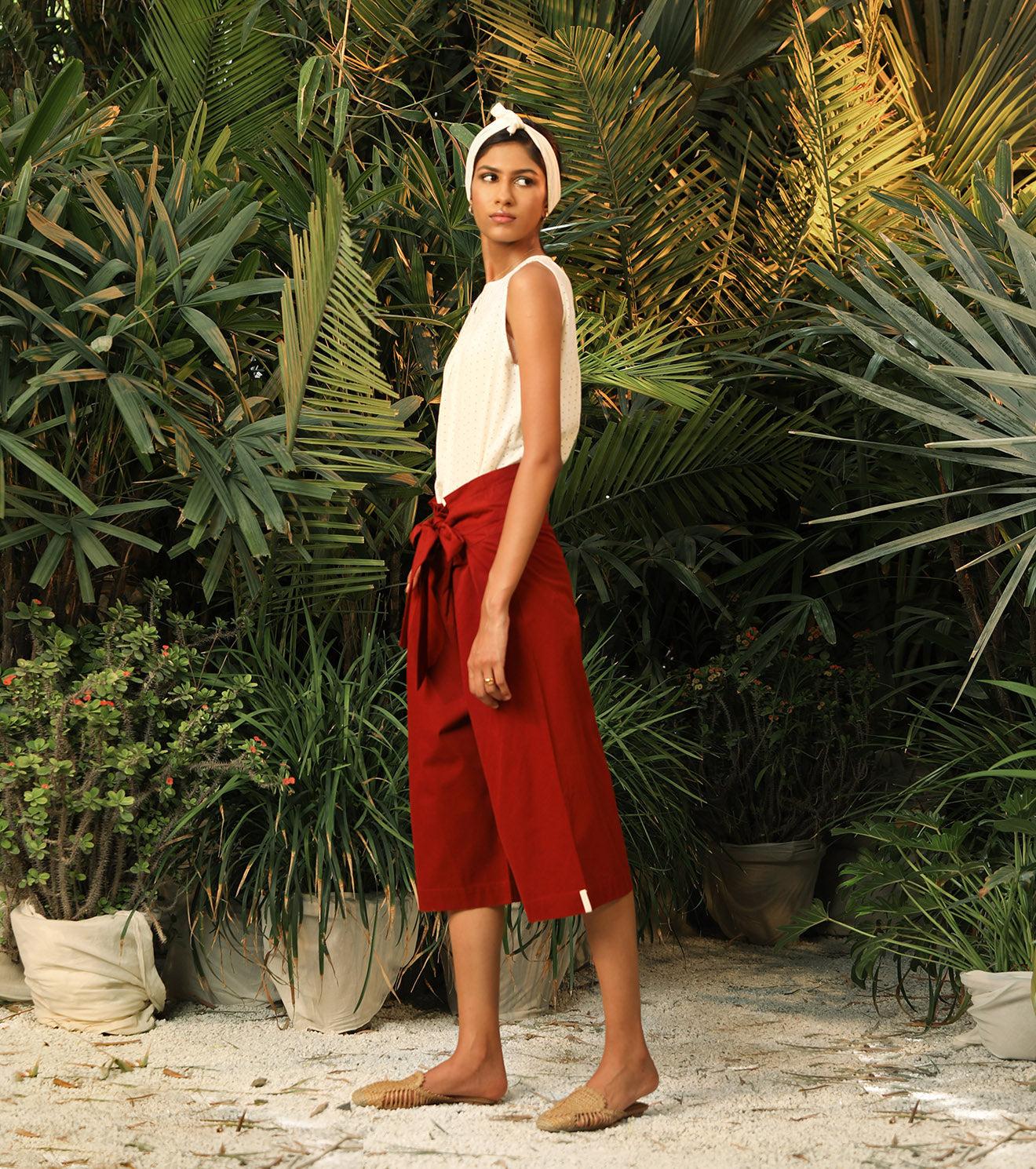 Red Pants by Khara Kapas with Another Day In Paradise by Khara Kapas, Culottes, Natural, Poplin, Red, Resort Wear, Solids, Womenswear at Kamakhyaa for sustainable fashion