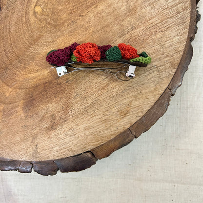 Red Rose Crochet Hair Clip by Ikriit'm with Cotton yarn, Crochet, Free Size, Hair Clip, Ikriit'm, Made from Natural Materials, Red, Stainless Steel, Women Led Designer at Kamakhyaa for sustainable fashion