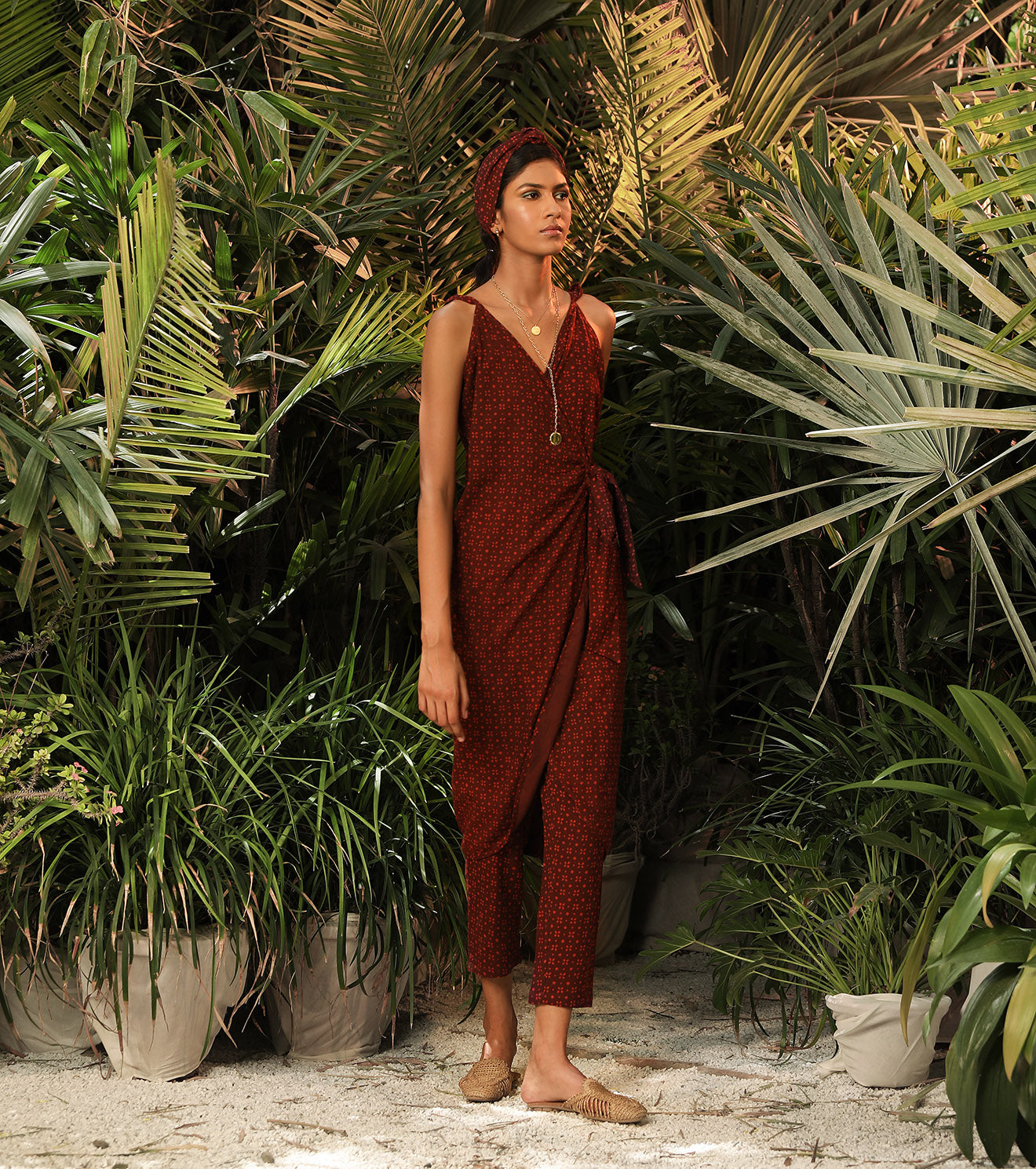 Red Two Piece Set by Khara Kapas with Another Day In Paradise by Khara Kapas, Co-ord Sets, Lost In Paradise by Khara Kapas, Mul Cotton, Natural, Red, Relaxed Fit, Resort Wear, Solid Selfmade, Solids, Vacation Co-ords, Womenswear at Kamakhyaa for sustainable fashion